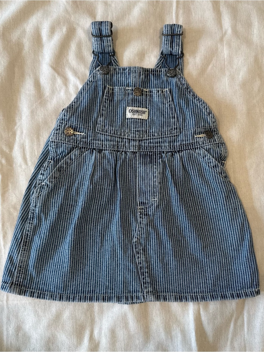 Vintage OshKosh B'gosh Striped Blue Denim Overall Dress 18 months